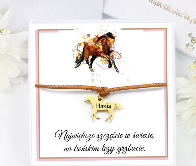 1717/4 bransoletka konik na sznurku złota lub srebrna możliwość grawerunku