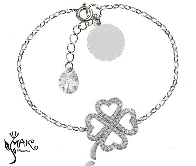 BR541 BRANSOLETKA Swarovski Elements srebro koniczynka , bransoletka z grawerem