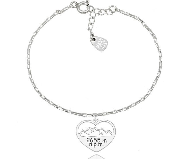 1265 Bransoletka z grawerem srebrna 925  na łańcuszku serce góry