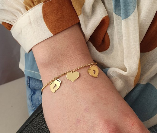 BR1004 bransoletka grawrowana trzy zawieszki Swarovski Elements serce złota 925