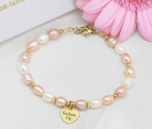 1645/1 bransoletka z grawerem dla mamy perły naturalne złota