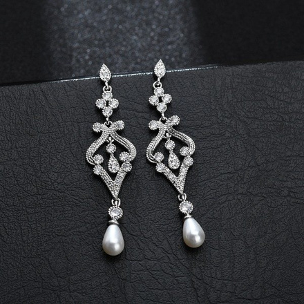 KOL 599/873 KOLCZYKI srebrne wysadzane cyrkoniami z perłą