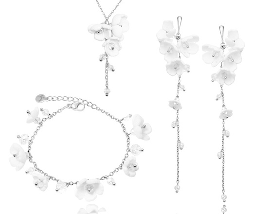 bransoletka ślubna srebrna 925 z kwiatuszkami i kryształami handmade 1816/2