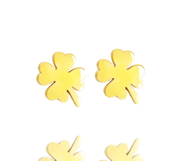 1232/26 kolczyki stalowe złote koniczynki 9 mm