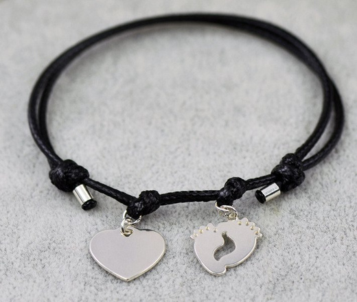 BR997 bransoletka personalizowana serce stópki na sznurku