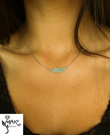 NK706 NASZYJNIK piórko 100% SREBRO 925 grawer