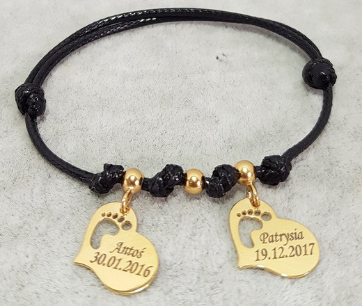 1055 BRANSOLETKA Z GRAWEREM złota na sznureczku serca