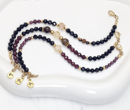 Bransoletka z grawerem czarny turmalin, granat, rubin, cytryn 1862/2