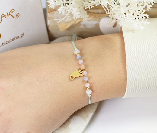 1717/7 niebieska bransoletka ze stópką grawerowaną złota