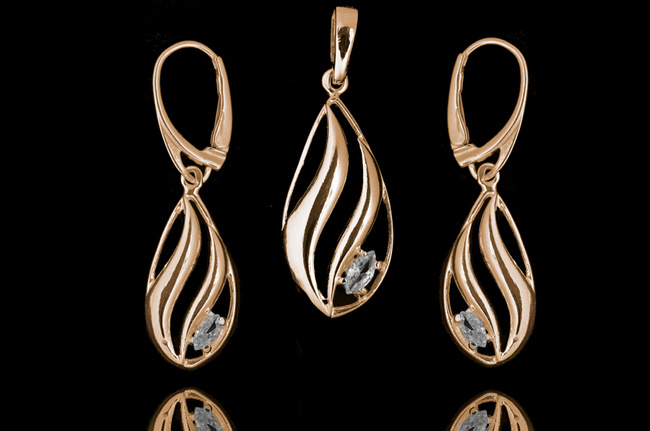 480/453 komplet srebrny 925 pozłacany ażurowe listki