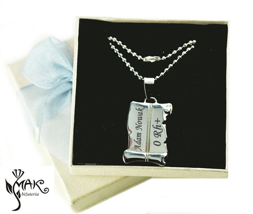W788 NIEŚMIERTELNIK z łańcuszkiem grawer laserowy + pudełko