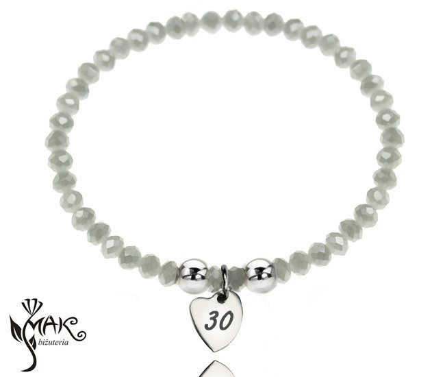 BR825 BRANSOLETKA Z GRAWEREM stal kryształki szary serce