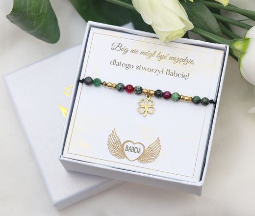 Bransoletka dla Babci bransoletka z koniczynką, pudełko z dedykacją 1897/3