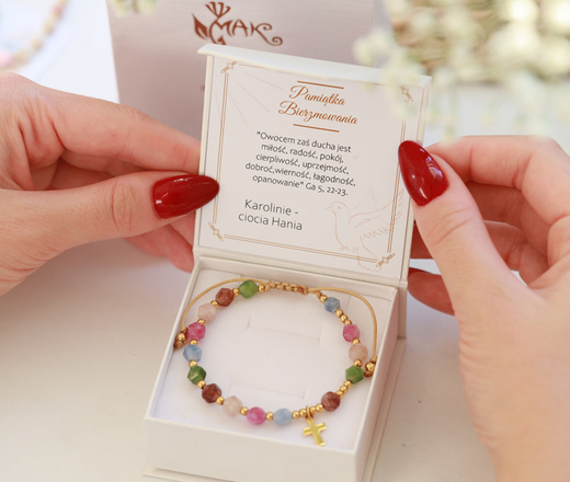 1714/2 bransoletka różaniec złota, kolorowe kamyki turmalin