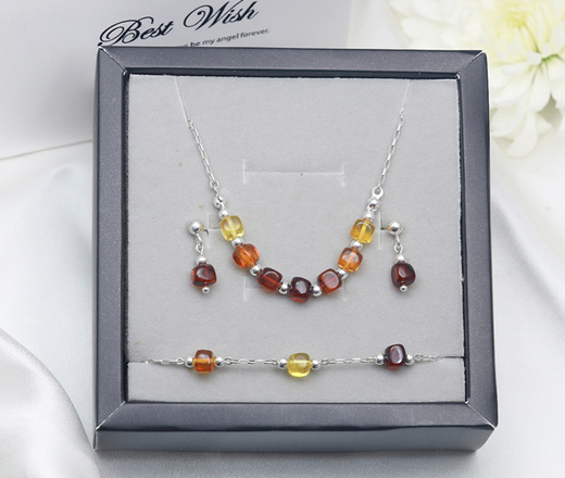 Elegancki bursztynowy komplet złocony 1875/10