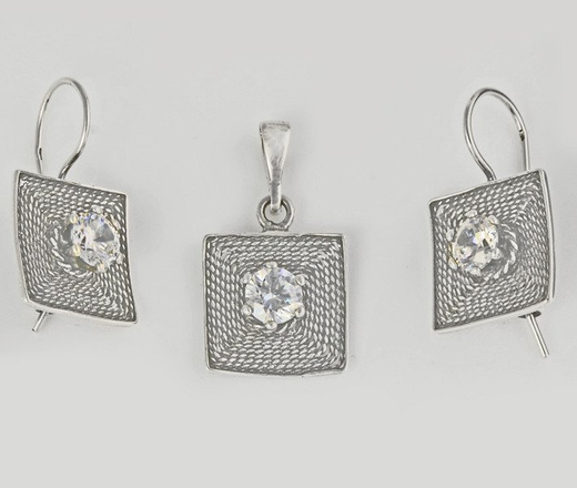 480/188 komplet srebrny w kształcie kwadratów