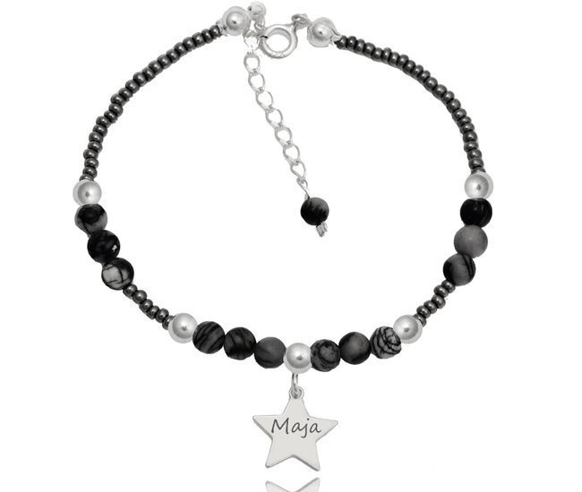 1098 bransoletka z grawerem srebro 925 gwiazdka jaspis picasso