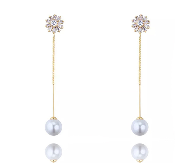 599/1078 kolczyki kwiatki złocone wysadzane cyrkonia z perłą