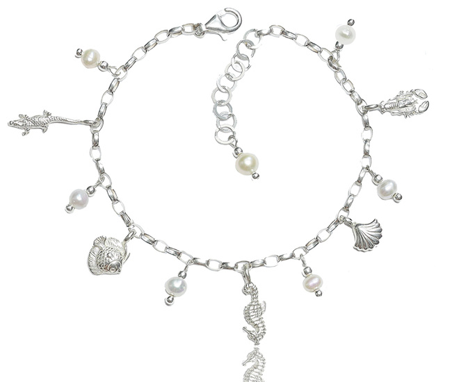 1383/4 bransoletka srebrna 925 perełki naturalne motywy  morskie