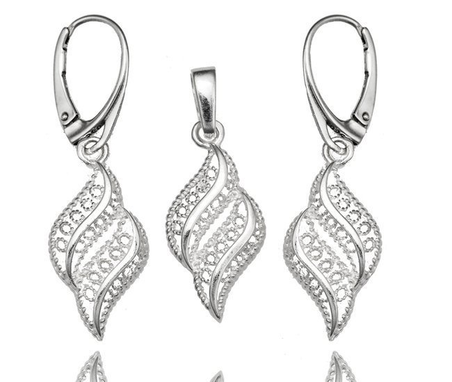 480/349 komplet srebrny ażurowy kolczyki wisiorek