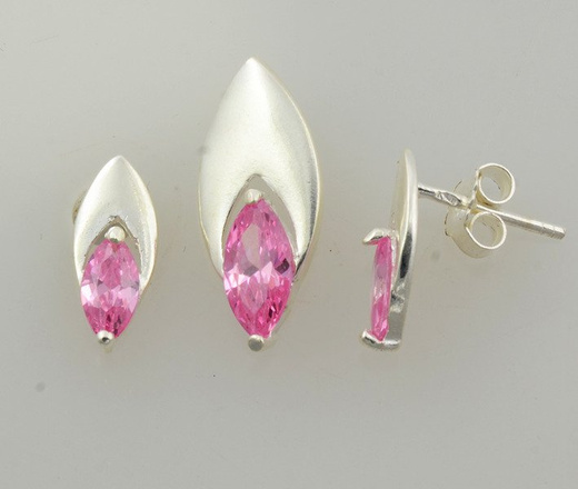 480/102 komplet srebrny łezki z różowymii cyrkoniami