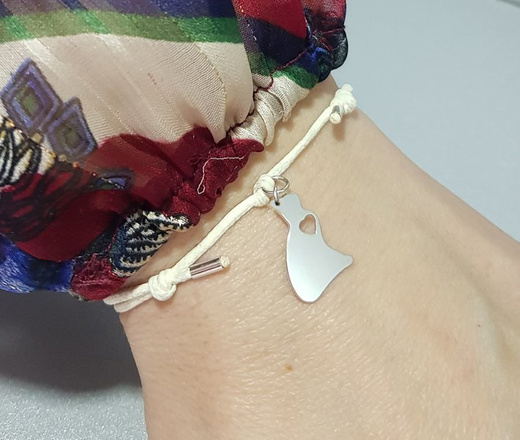 1034 Bransoletka z grawerem kot kotek, Srebrna 925 na sznurku