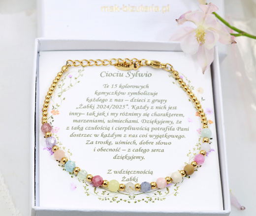1807/19 bransoletka grawerowana z kamieniami naturalnymi dla nauczyciela zestaw
