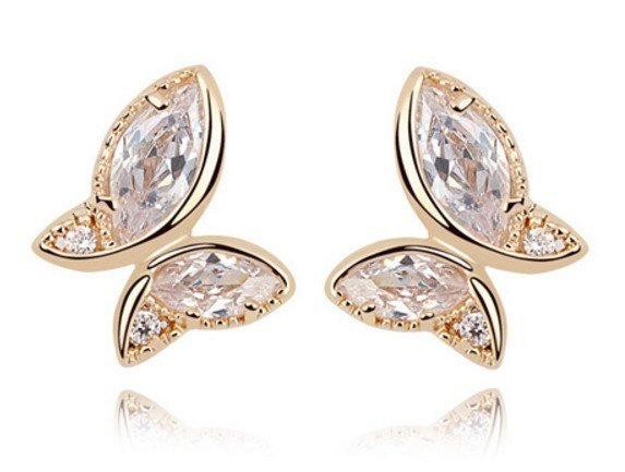 Kol  599/17 kolczyki  kryształy złocone motylki