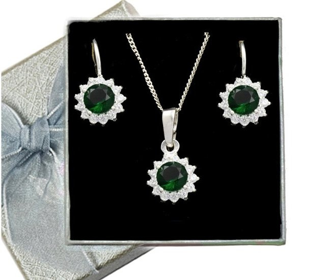 480/79  komplet srebrny koła z cyrkoniami szmaragdowymi