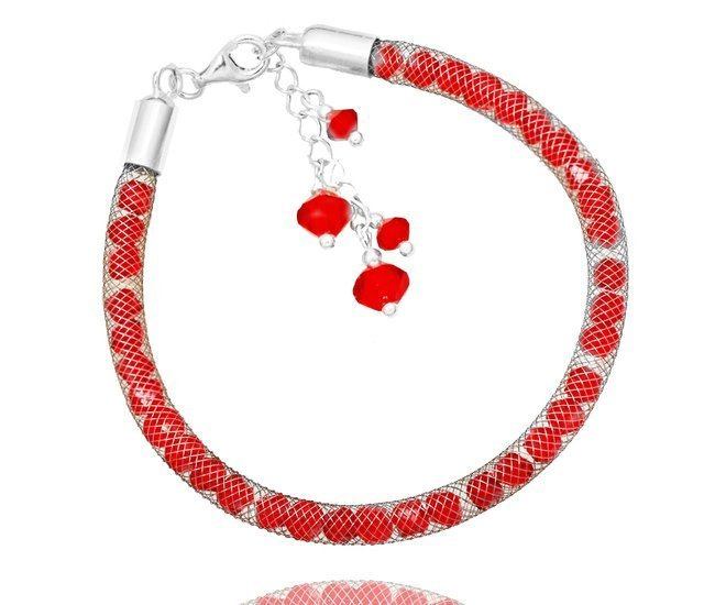 1208 Bransoletka srebrna z kryształkami SWAROVSKI ELEMENTS czerwona