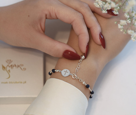 1716/1 bransoletka srebrna 925 różaniec z lapisem lazuli