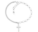 1571/16 bransoletka różaniec srebrna z perłami i krzyżem