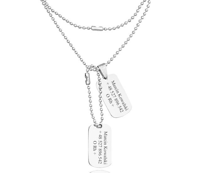 1235  nieśmiertelnik z łańcuszkiem grawer laserowy + pudełko