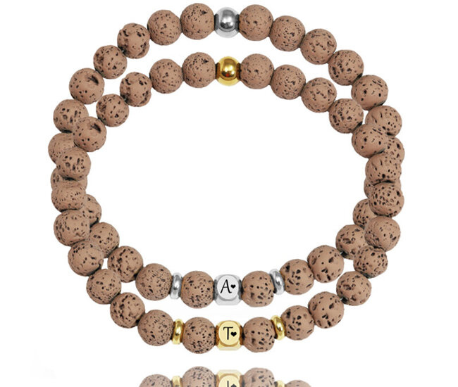 1707/6  bransoletka dla par z grawerem i kamieniami wulkanicznymi