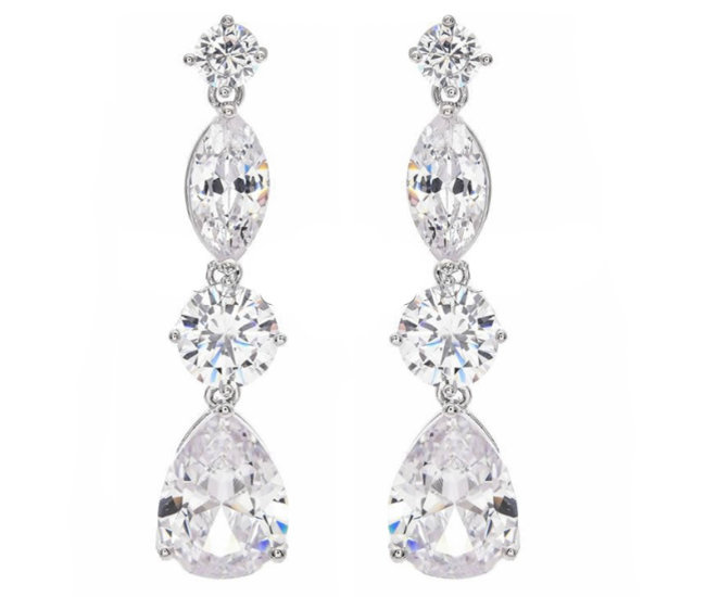 Kol 1291/1 Kolczyki na ślub, długie z cyrkoniami łezki eleganckie