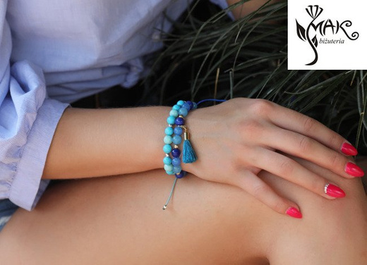 BR948 Bransoletka z niebieskich jadeitów na sznurku