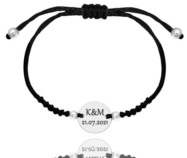 1340 BRANSOLETKA Z GRAWEREM srebro na sznureczku