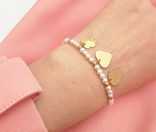 1396 Bransoletka z grawerem z perłami srebro 925 pozłacane