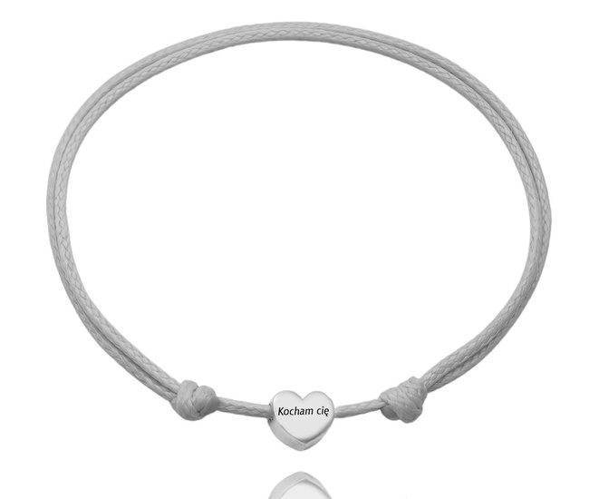 bransoletka na sznureczku 1752/8 serca z grawerunkiem, srebro 925