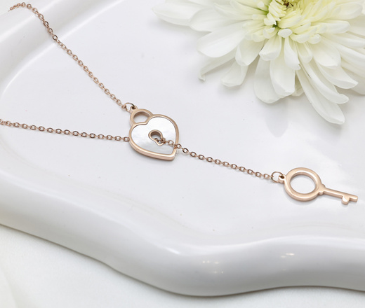 Naszyjnik serce kłódka z masą perłową 1878/7