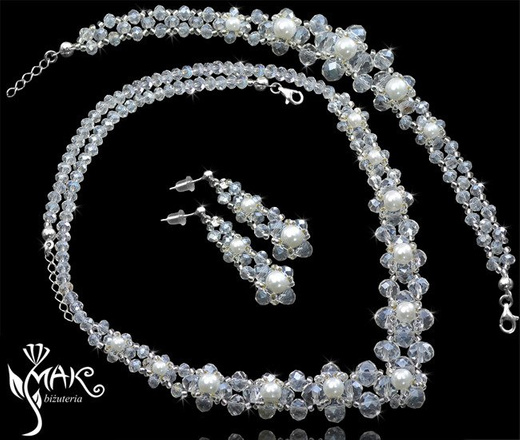 KOL436 KOLCZYKI PEREŁKI SZKLANE - KRYSZTAŁY kolczyki ślubne, kolczyki na ślub