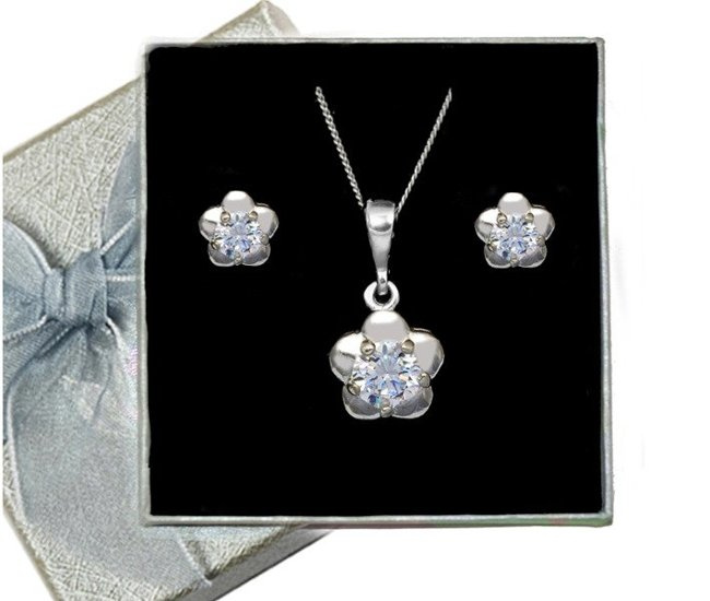 480/255  Komplet srebrne kwiatuszki z cyrkonią delikatne 925