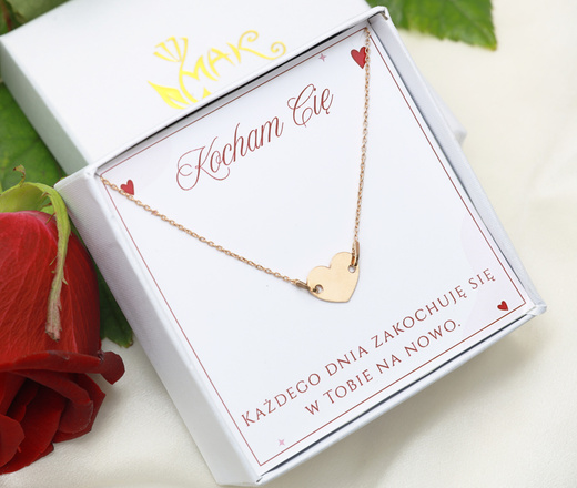 Naszyjnik z sercem grawerowanym, srebro 925 pozłacane 1899/8 zestaw walentynkowy