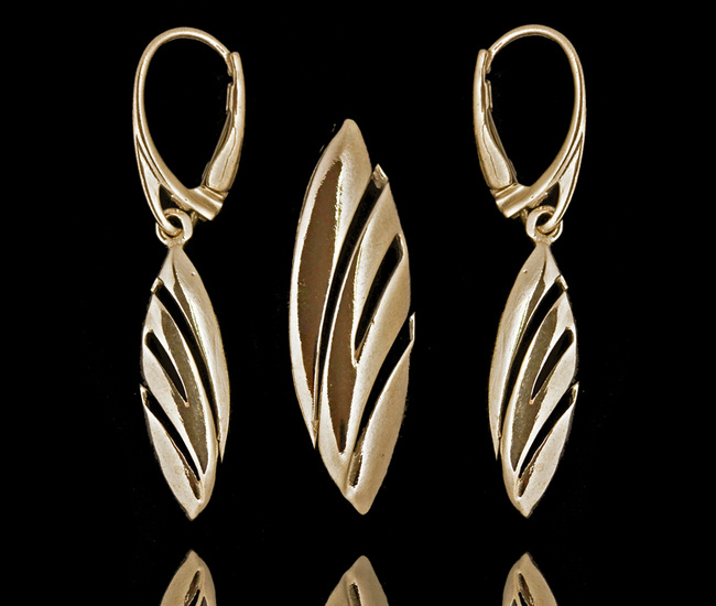 480/457 komplet srebrny 925 pozłacany ażurowe listki