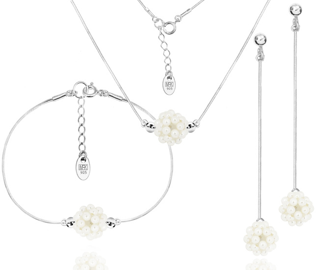 1502 komplet ślubny srebrny 925 z perełkami