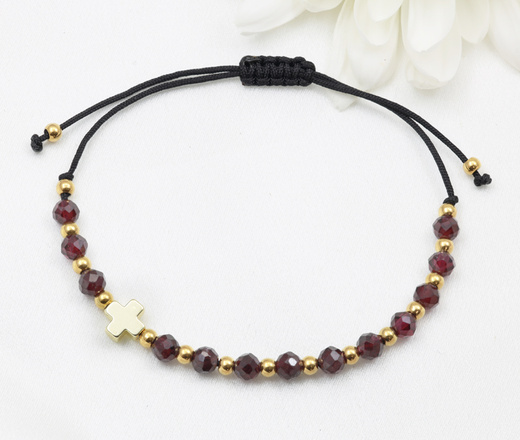  bransoletka różaniec z granatem stal złocona bordowa 1877/16