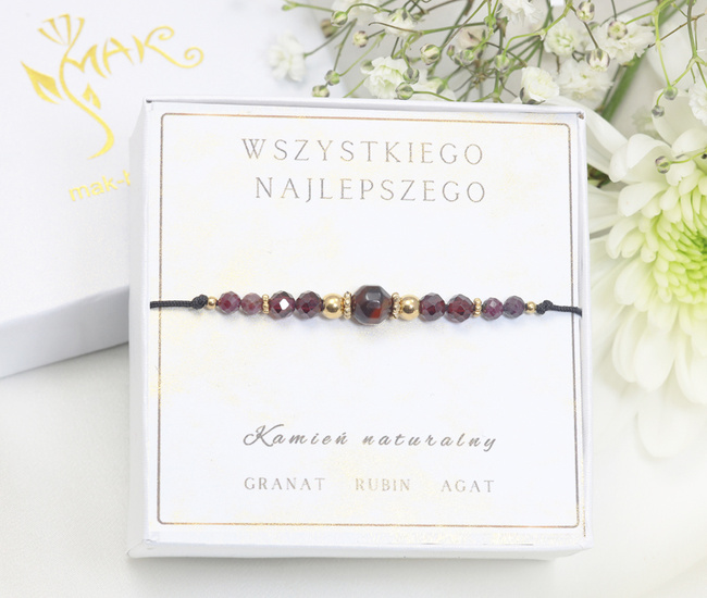 Zestaw urodzinowy bransoletka bordo granat rubin 1873/15
