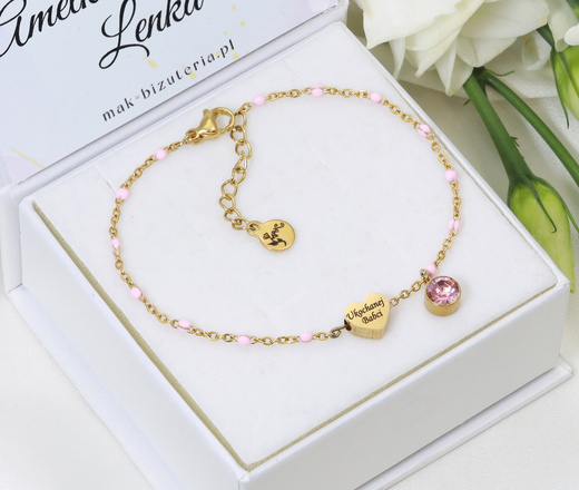 Złota bransoletka z grawerem z sercem i kryształkami 1898/5
