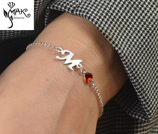 BR894 BRANSOLETKA dowolny inicjał literka Swarovski Elements serce