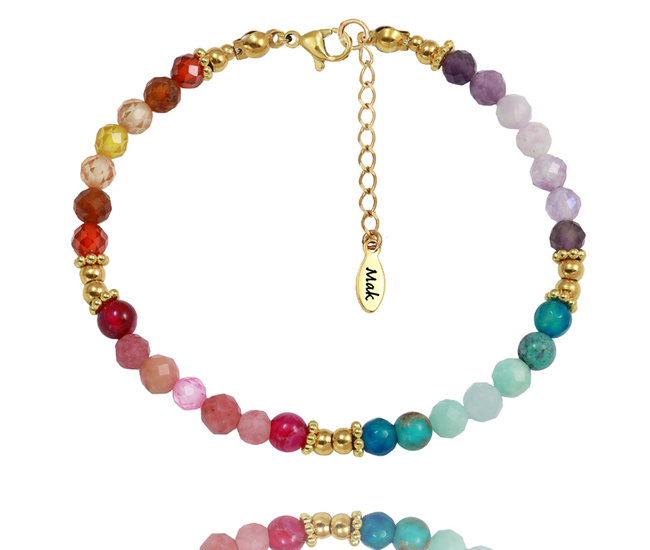 1673/2 kolorowa bransoletka z kamieniami naturalnymi, pozłacana